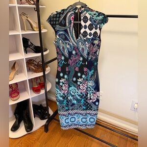 New York & Company Blue and Black Paisley Midi Dress